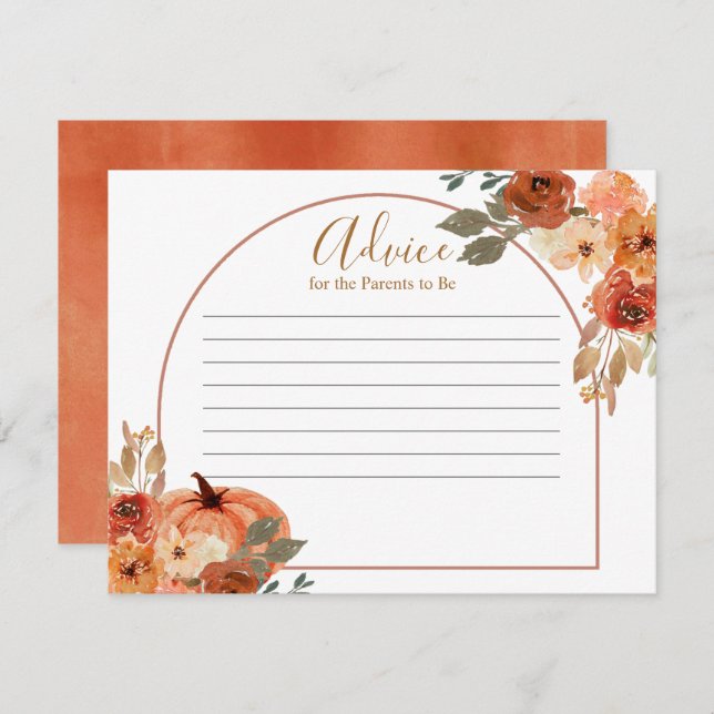 Rustic Pumpkin Terracota Floral Advice Card (Front/Back)