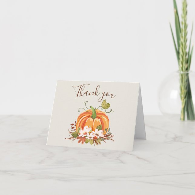 Rustic Pumpkin Thank you card Autumn Fall Neutral (Front)