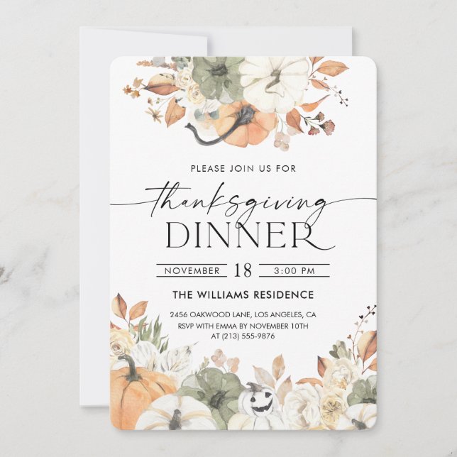 Rustic Pumpkin Thanksgiving Dinner Invitation (Front)
