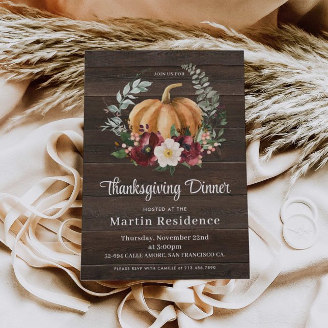 Rustic Pumpkin Thanksgiving Dinner Invitation (Creator Uploaded)