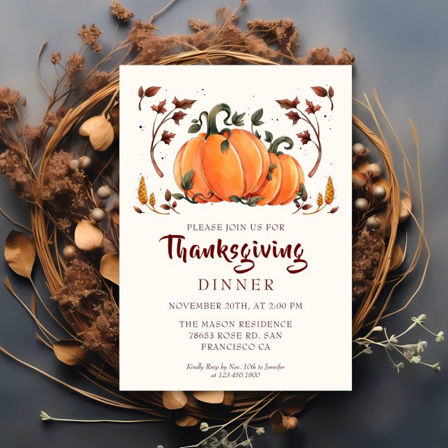 Rustic Pumpkin Thanksgiving Dinner Invitation (Creator Uploaded)