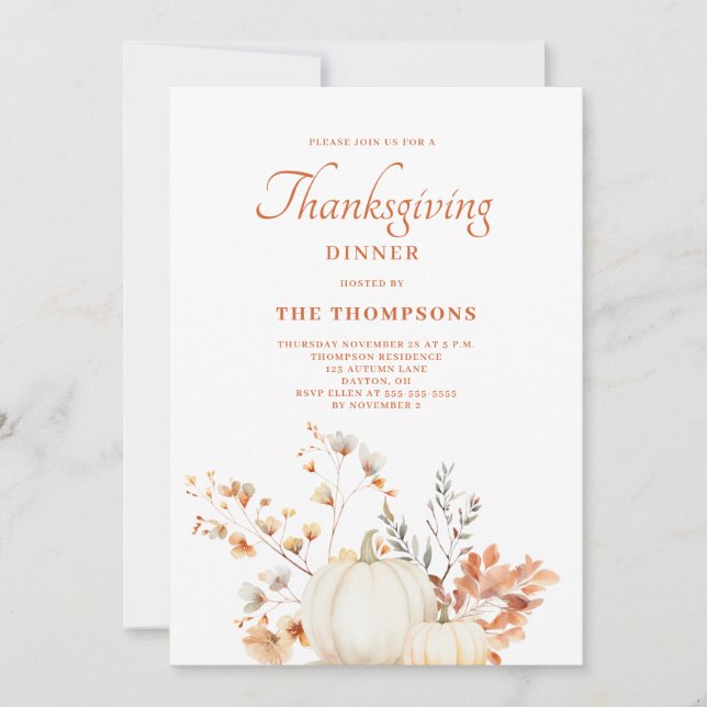 Rustic Pumpkin Thanksgiving Dinner  Invitation (Front)