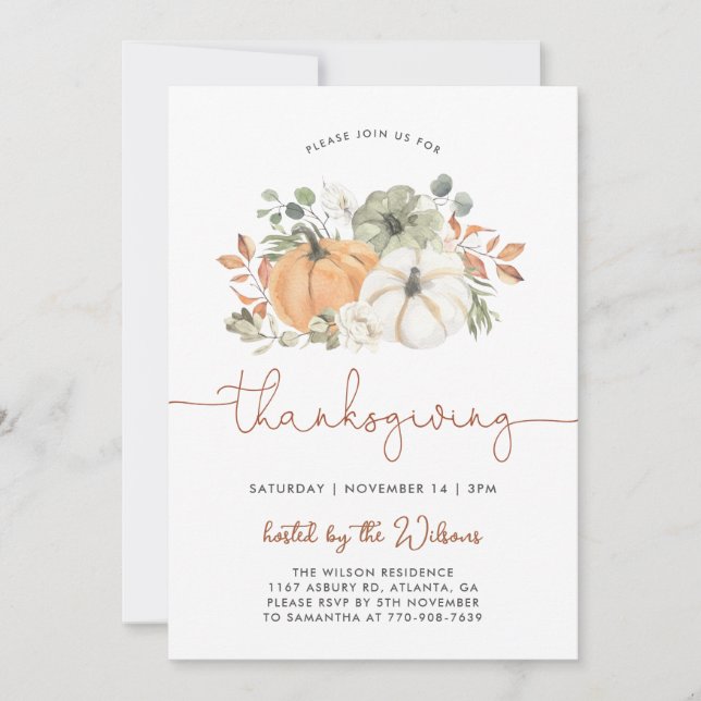 Rustic Pumpkin Thanksgiving Dinner Invitation (Front)