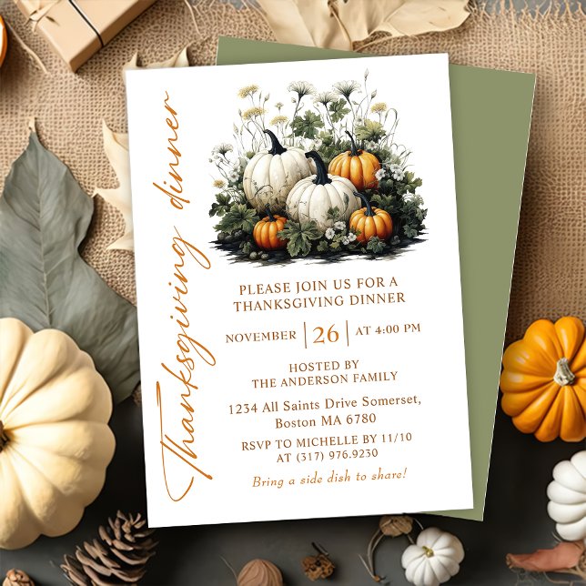 Rustic Pumpkin Thanksgiving Dinner Watercolor Invitation (Creator Uploaded)
