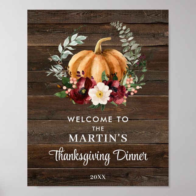 Rustic Pumpkin Thanksgiving Dinner Welcome Poster (Front)