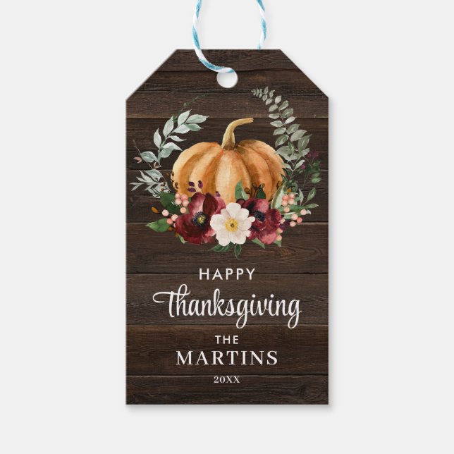 Rustic Pumpkin Thanksgiving Favour Gift Tags (Front)