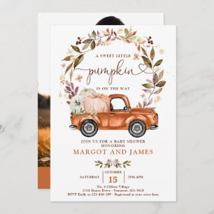 Rustic Pumpkin Truck Burnt Orange Baby Shower Invitation