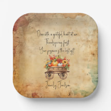 Rustic pumpkin wagon Thanksgiving Paper Plates
