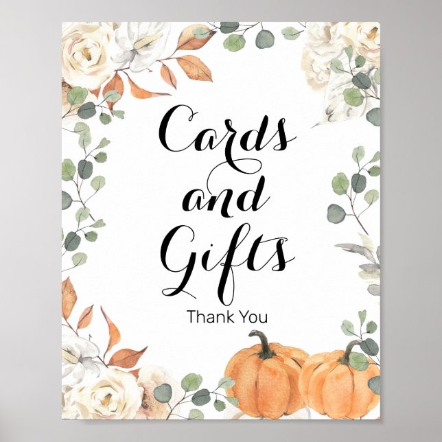 Rustic pumpkin Watercolor Cards and Gifts Sign (Front)