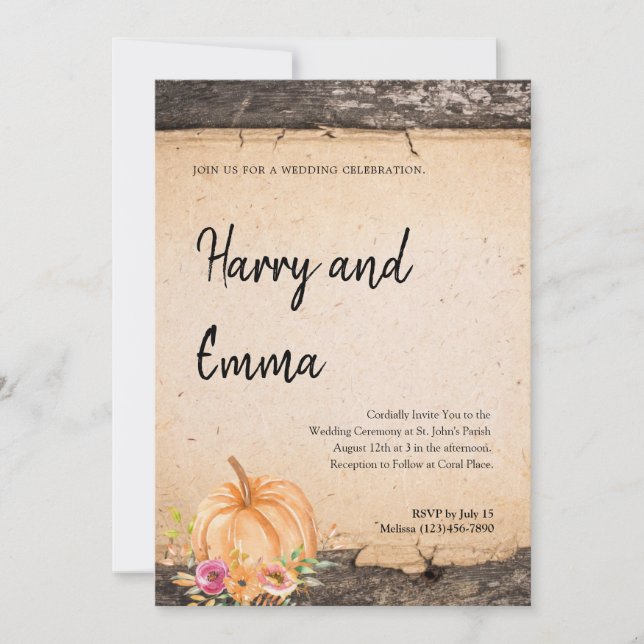 Rustic Pumpkin Wedding Invitation (Front)