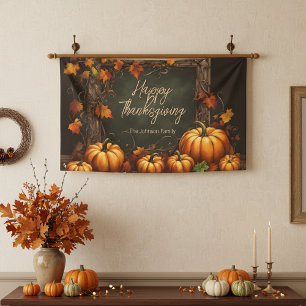 Rustic Pumpkins and Autumn Leaves Thanksgiving Banner