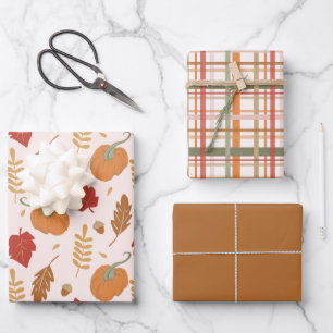 Rustic Pumpkins and Plaid Coordinating Wrapping Paper Sheet