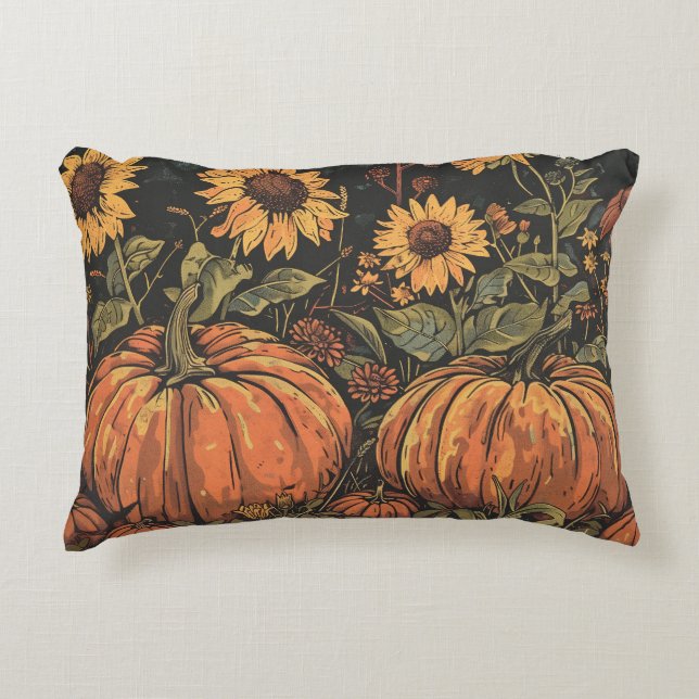 Rustic Pumpkins and Sunflowers - Fall Pillow (Front)