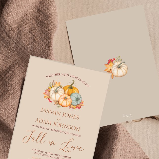 Rustic Pumpkins Autumn Neutral Wedding Invitation (Fall in Love Autumn Fall Harvest Pumpkins Wedding Invitation)