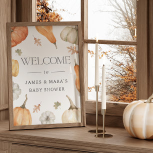 Rustic Pumpkins Fall Baby Shower Welcome Sign