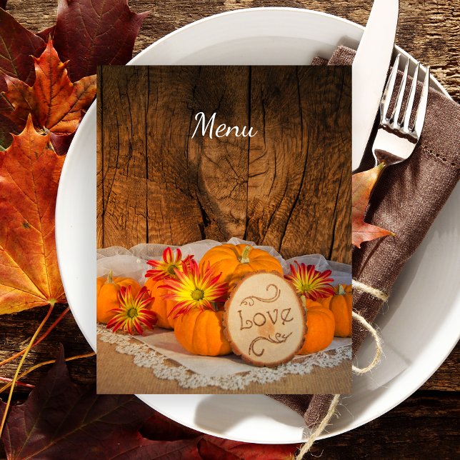 Rustic Pumpkins Fall Barn Wedding Menu (Set an Autumnal table for your event with the charming Rustic Pumpkins Fall Menu.)