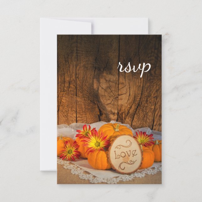 Rustic Pumpkins Fall Barn Wedding RSVP Card (Front)