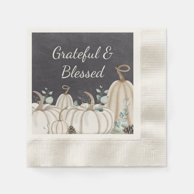 Rustic Pumpkins Farmhouse Happy Thanksgiving Napkin (Front)
