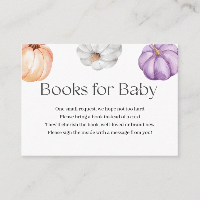 Rustic Pumpkins ORANGE PURPLE WHITE Book Request  Enclosure Card (Front)