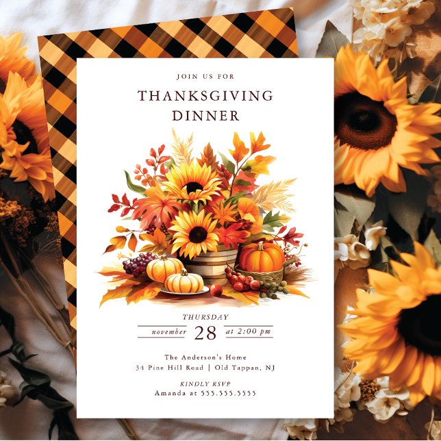 Rustic Pumpkins & Sunflowers Thanksgiving Invitation (Creator Uploaded)