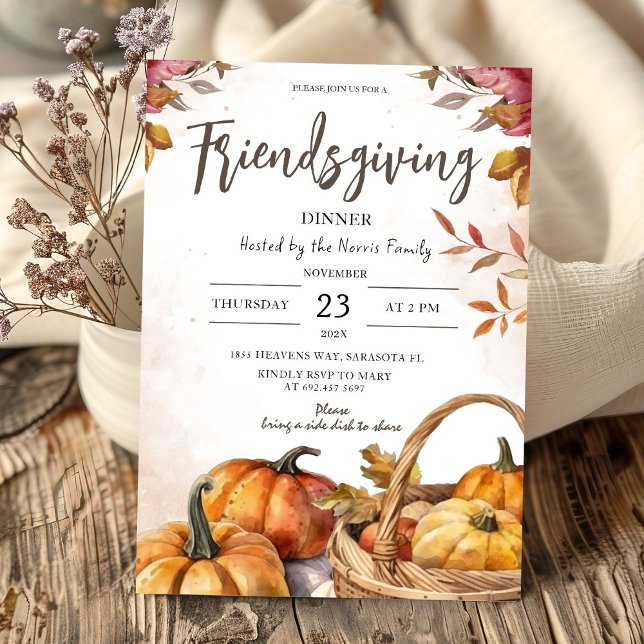 Rustic Pumpkins | Watercolor Friendsgiving Dinner Invitation (Creator Uploaded)