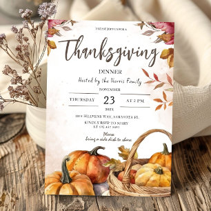 Rustic Pumpkins   Watercolor Thanksgiving Dinner Invitation