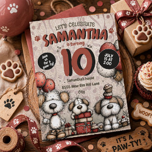 Rustic Puppy Dog Girl's 10th Birthday  Invitation
