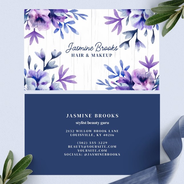 Rustic Purple and Blue Floral Business Card (Creator Uploaded)