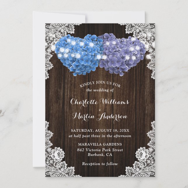 Rustic Purple and Blue Floral Wedding Invitation (Front)