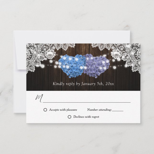 Rustic Purple and Blue Floral Wedding RSVP Cards (Front)