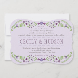 Rustic Purple and Green Floral Wedding Invitation