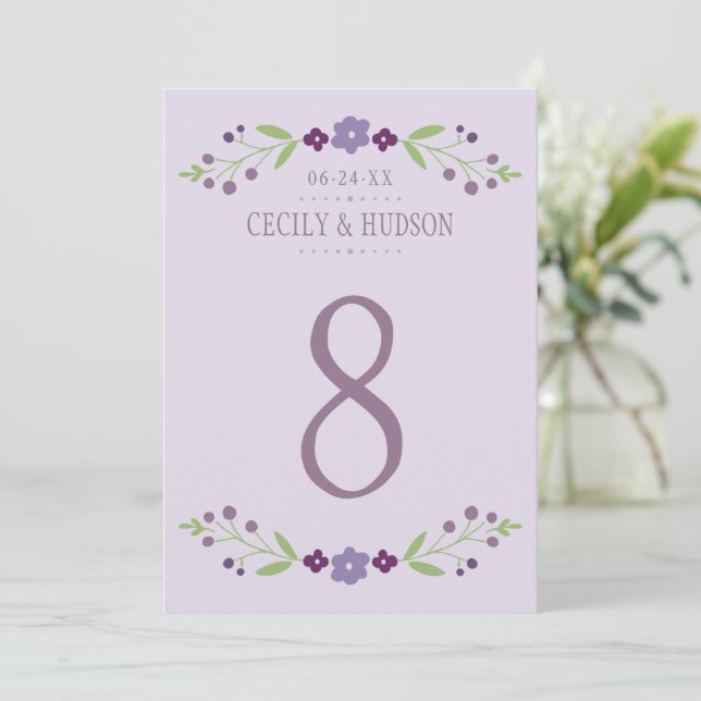 Rustic Purple and Green Floral Wedding Invitation (Standing Front)