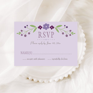 Rustic Purple and Green Floral Wedding RSVP Card