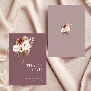 Rustic Purple and Peach Floral Wedding Thank You Card