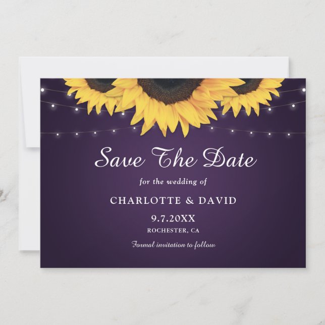 Rustic Purple and Sunflower Wedding Save The Date (Front)
