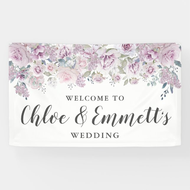 Rustic Purple  and White Floral Wedding Banner (Horizontal)