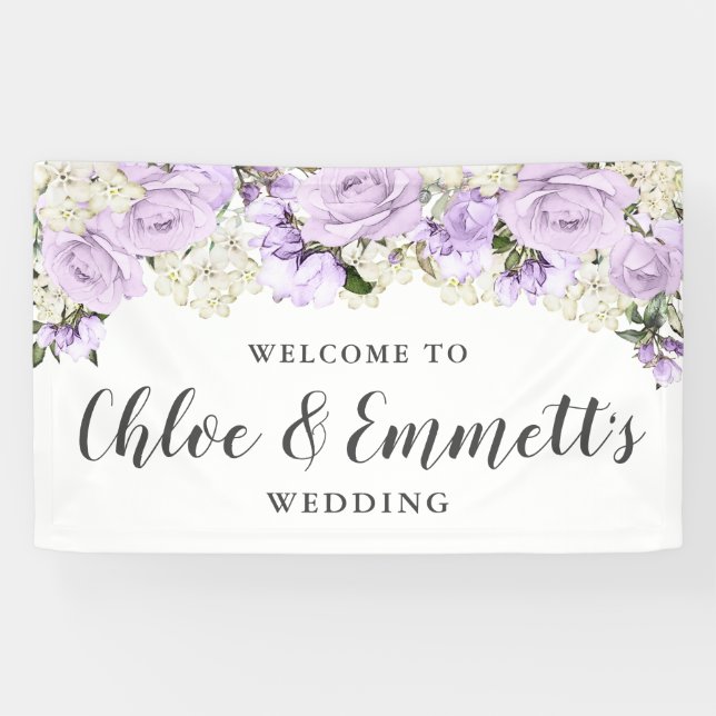 Rustic Purple and White Floral Wedding Banner (Horizontal)