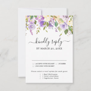 Rustic Purple and White RSVP Card, Meal Options Card