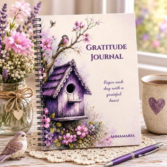 Rustic Purple Birdhouse Gratitude Journal |  (Creator Uploaded)