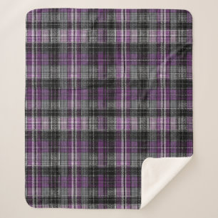 Rustic purple black tartan pattern sherpa blanket