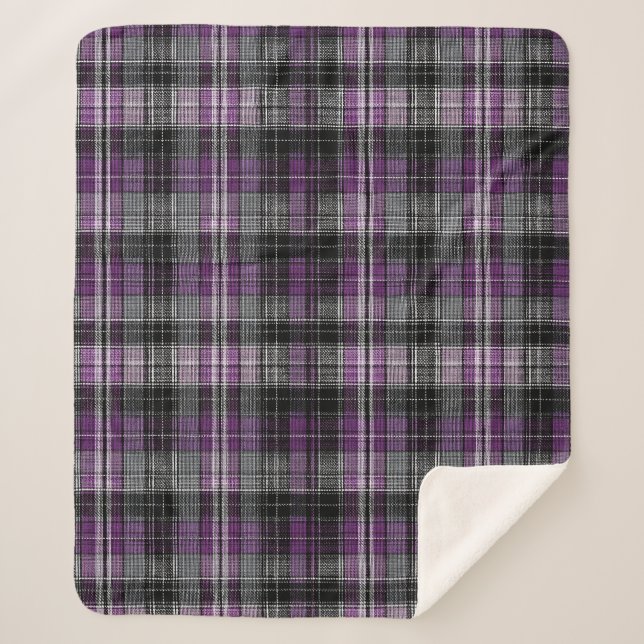 Rustic purple black tartan pattern sherpa blanket (Front)