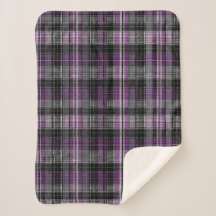Rustic purple black tartan pattern sherpa blanket