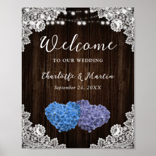 Rustic Purple Blue Lace Wedding Reception Sign