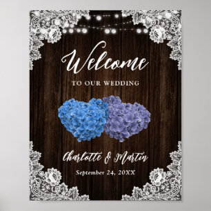 Rustic Purple Blue Wood Wedding Welcome Sign
