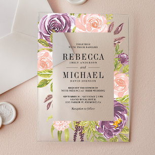 Rustic Purple Blush Pink Floral Wedding Acrylic Invitations