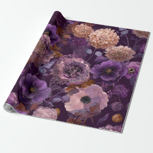 Rustic Purple Botanical Bold Vintage Boho Floral Wrapping Paper