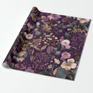 Rustic Purple Botanical Bold Vintage Boho Floral Wrapping Paper