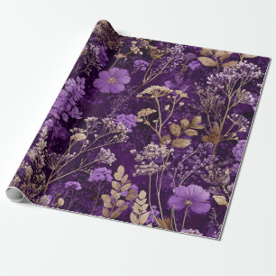 Rustic Purple Botanical Bold Vintage Boho Floral Wrapping Paper