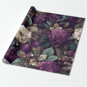 Rustic Purple Botanical Bold Vintage Boho Floral Wrapping Paper