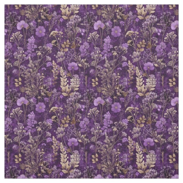 Rustic Purple Botanical Bold Vintage Floral Fabric (Swatch)